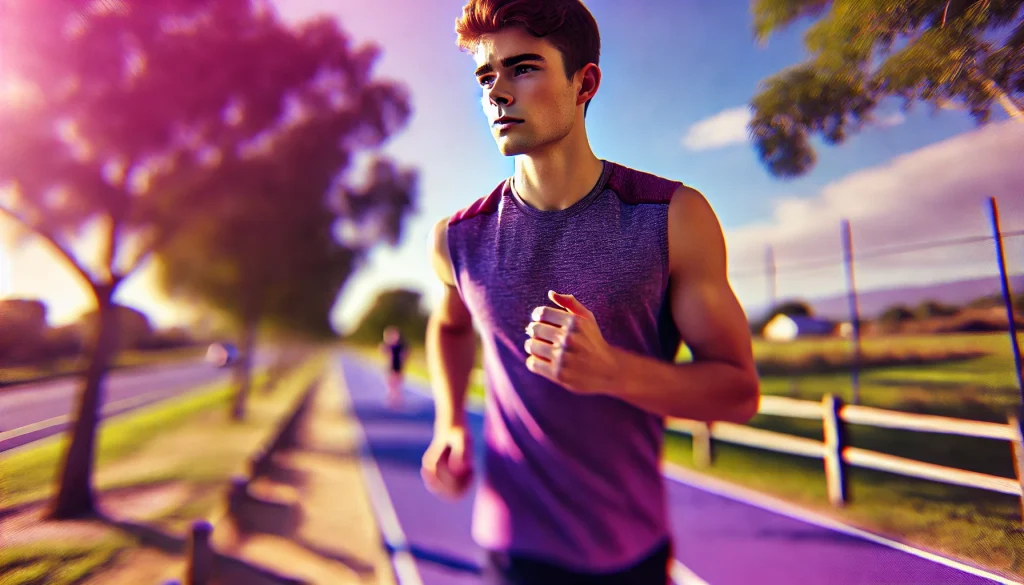 A young man running on a track