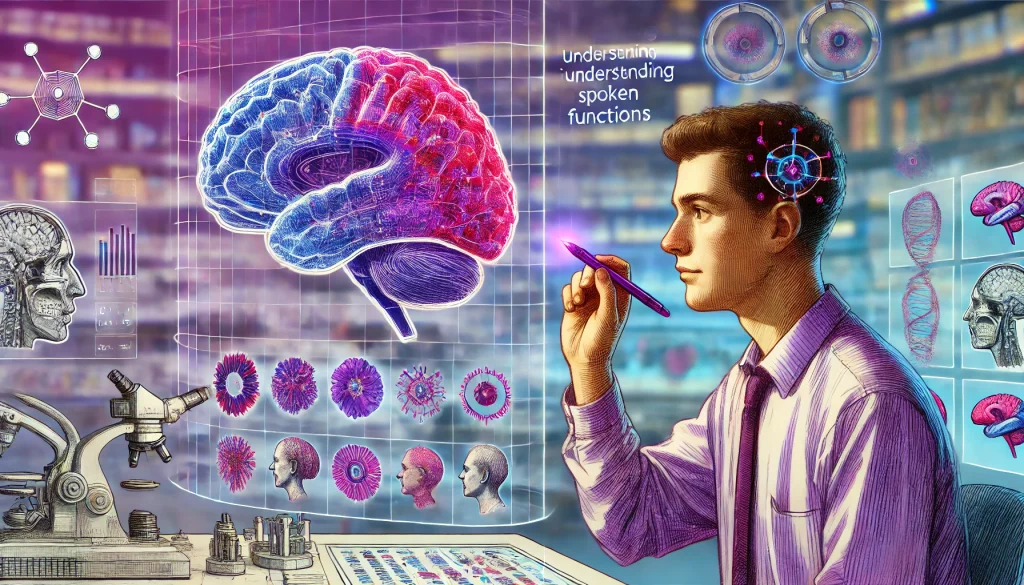 Illustration of a scientist probing a holographic brain