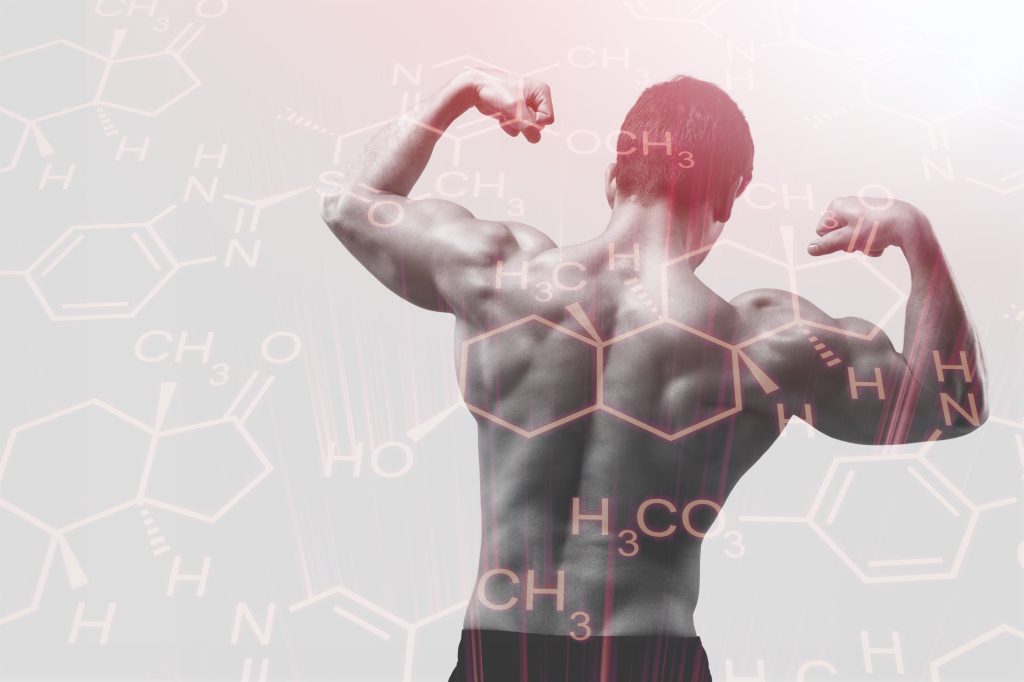 Muscular,Handsome,Male,Torso,And,Testosterone,Formula.,Concept,Of,Hormone